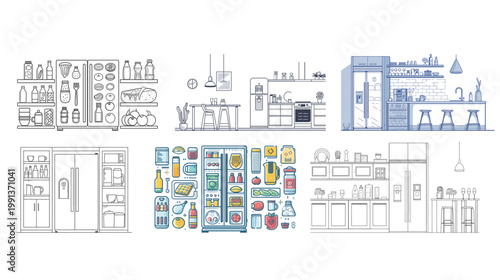 Smart refrigerator line art vector illustration modern kitchen appliance outline minimal technology home device concept