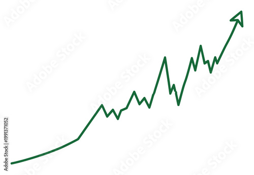 Dynamic green upward trending line graph with an arrow symbolizing business growth and financial market success concepts
