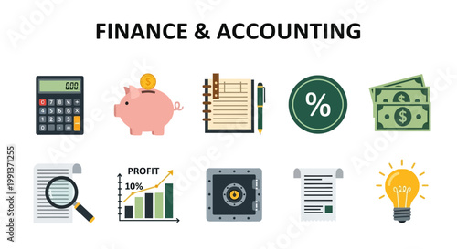 Finance and accounting business concept icons.
