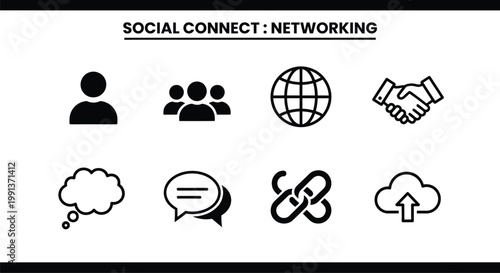 Social networking icons editable stroke vector illustration for connection communication global networks