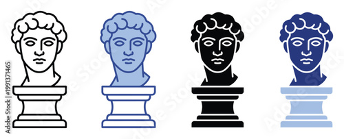 Ancient classical bust sculpture icon set for historical studies and decorative applications