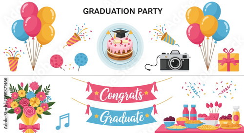 Graduation Party Celebration Decorations Elements.