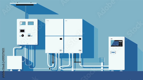 Solar inverter power box and transformer combined vector illustration renewable energy equipment system clean technology electrical component design
