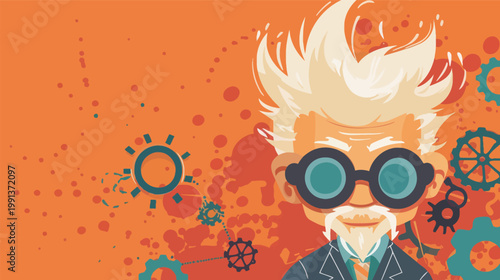 Mechanical cow head figure exaggerated on solid color background vector illustration futuristic robotic animal design bold modern concept