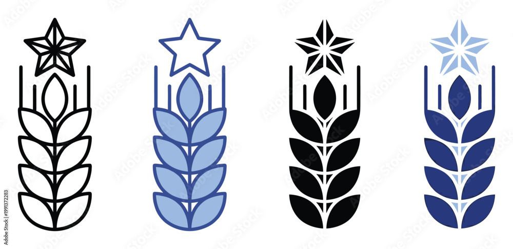 Naklejka premium Cereal grain ear with star icon representing agricultural excellence, harvest, and food product quality branding