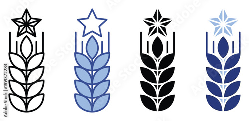 Cereal grain ear with star icon representing agricultural excellence, harvest, and food product quality branding