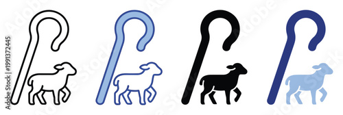 Shepherds crook and lamb icon set representing guidance and care for religious or educational projects