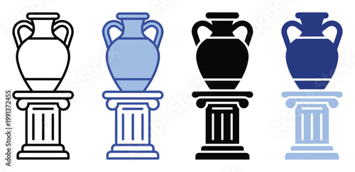 Classic Greek amphora vase on a decorative pedestal column symbol for history museum and antique themes