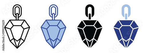 Gemstone pendant icon set for jewelry design, magic game assets, and digital interface elements