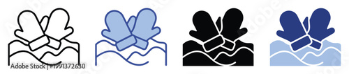 Winter mittens in snow icon collection symbolizing warmth and comfort for seasonal designs and apparel graphics