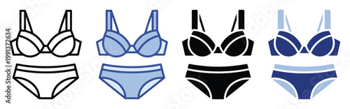 Stylish underwear lingerie set icons for clothing store advertising womens fashion and intimate apparel product displays