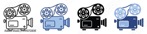 Four stylized film projector icons for movie and video production, perfect for digital media and UI applications