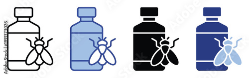 Household insect killer liquid bottle with a fly symbol for pest management application labels and informational graphics