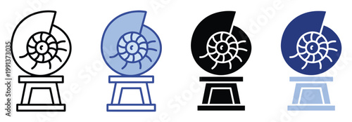 Stylized nautilus ammonite fossil shell displayed on a stand icon useful for geology paleontology and natural history designs