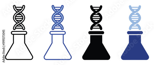 DNA double helix with laboratory flask symbolizing genetic research and biotechnology for science visuals