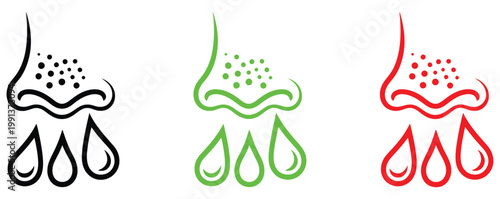 Runny nose medical poster, vector illustration showing sneeze, flu, allergy, virus, and congestion symptoms, human anatomy healthcare concept with nasal discharge and tissue, suitable for ENT, cold