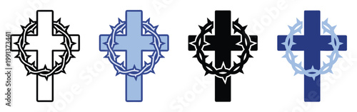 Christian cross and crown of thorns symbols representing sacrifice and faith for religious designs
