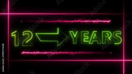 Abstract count 12 -years neon bright sign lime green color animation. Neon great celebrates year animation 4k video.