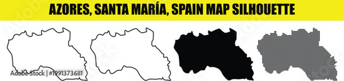 Azores santa maria spain map silhouette outline with solid black and halftone dot patterns vector illustration graphics.