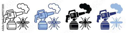 Mosquito sprayer and insect icons for pest control, insecticide application, and public health awareness materials.