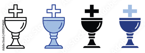 Chalice with cross icon set representing Christian faith and communion for various religious and spiritual applications