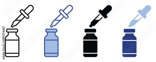 Dropper precisely dispensing liquid into a small medical vial, perfect for healthcare, science, and pharmaceutical icon applications.