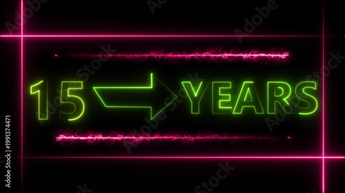 Abstract count 15 -years neon bright sign lime green color animation. Neon great celebrates year animation 4k video.