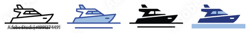 Modern yacht and motorboat icon set in diverse styles for web interfaces and mobile applications related to travel and maritime transport