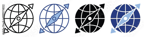 Global navigation and travel icon set for digital applications and business presentations signifying exploration and journey