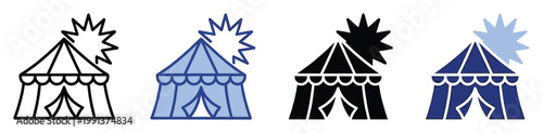 Circus tent symbol icon set for entertainment event promotion and festival branding graphics application