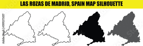 Las rozas de madrid spain map silhouette white outline solid black and dotted filled area on transparent background vector.