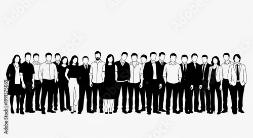 Business people standing in line.