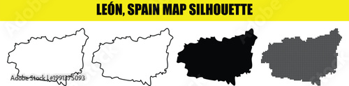 Leon spain map silhouette white outline solid black and dotted filled area on transparent background vector illustration.