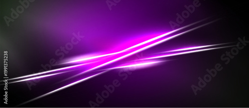 Abstract purple lines cross dark background. Bright streaks suggest energy, motion, modern design. Vivid color contrasts create dramatic effect.