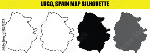 Lugo spain map silhouette white outline solid black and dotted filled area on transparent background vector illustration.