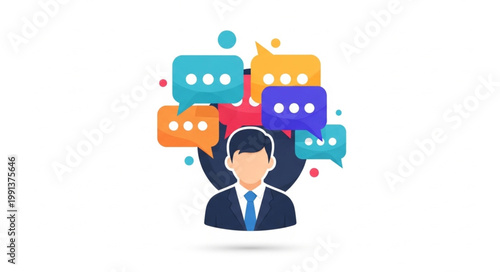 Businessman with speech bubbles.