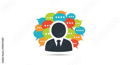 Businessman with speech bubbles.