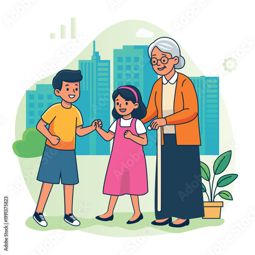 grandmother and granddaughter vector illustration design