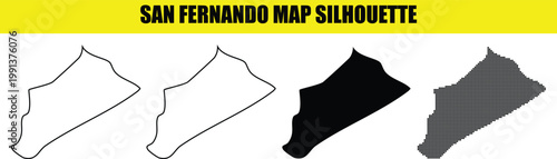 San fernando map silhouette variations including solid black shape outline border and halftone dot pattern vector illustration.