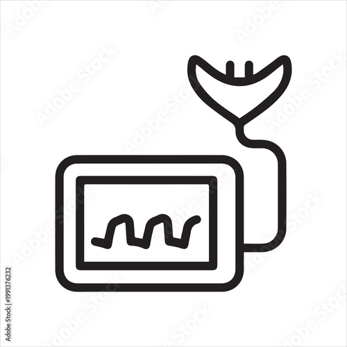 Capnograph monitor with sensor, linear icon. CO2 level measurement in respiratory diagnostics. Line with editable stroke.