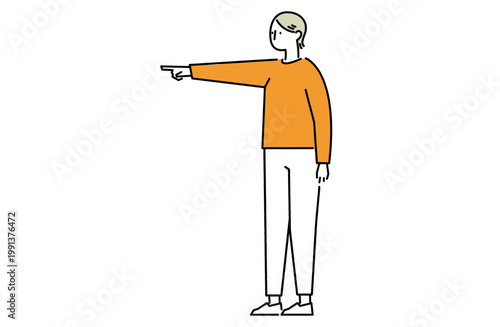 真っ直ぐに腕を伸ばし指さす女性