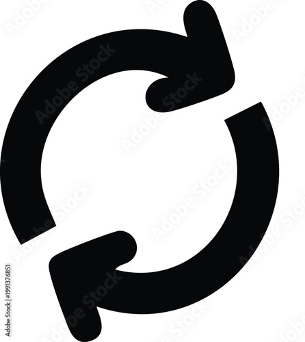 Black circular arrows in continuous loop on white background