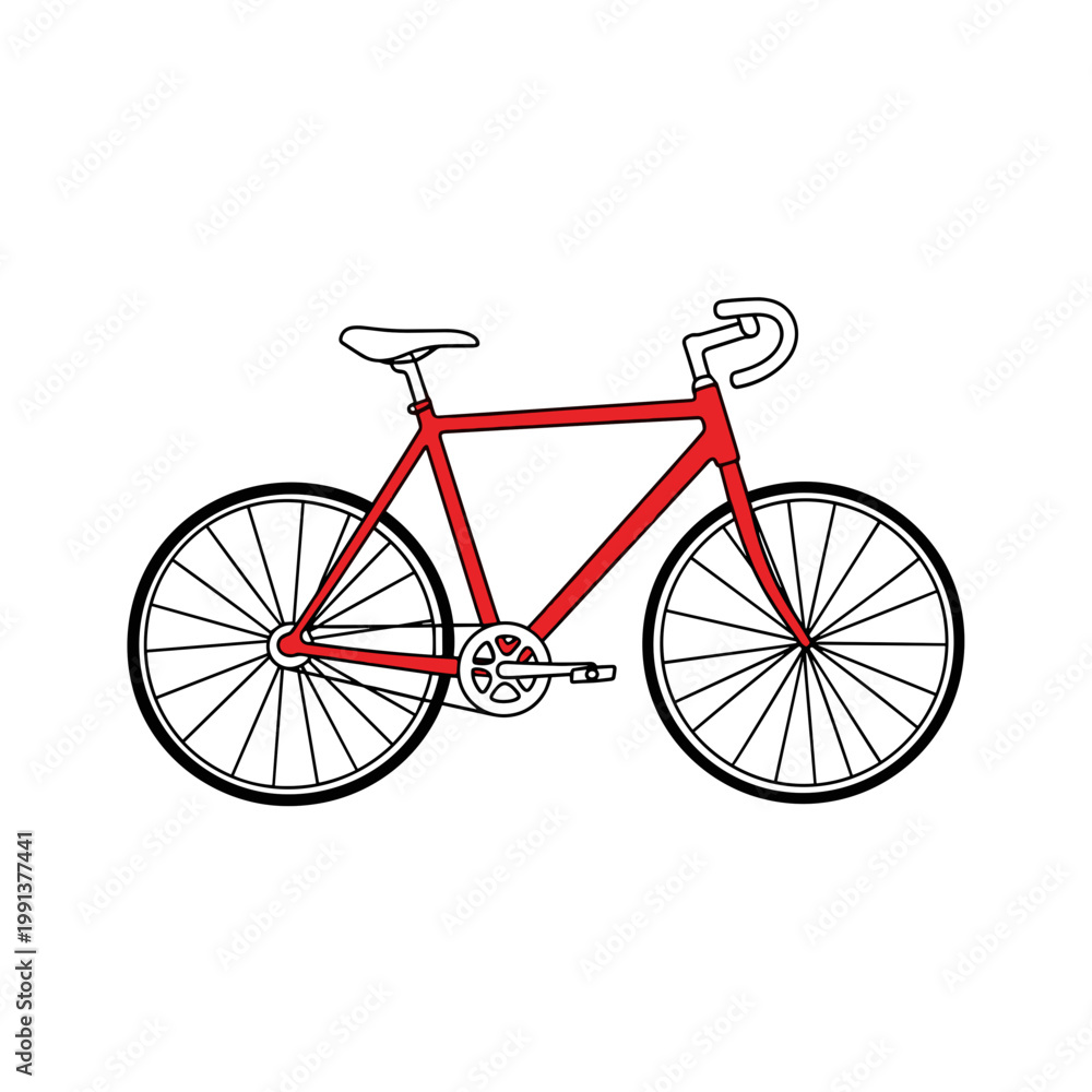 Obraz premium Hand-drawn bicycle illustration with red accent in minimal monochrome sketch style