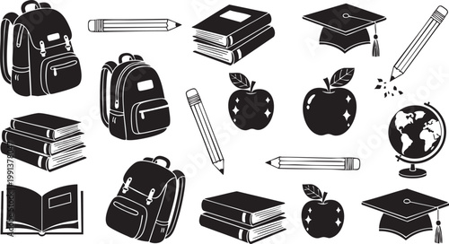 Back to school a collection of education related items in black and white