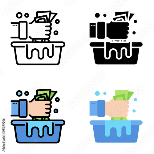 Money laundering icon collection of various styles for design branding, print and digital media