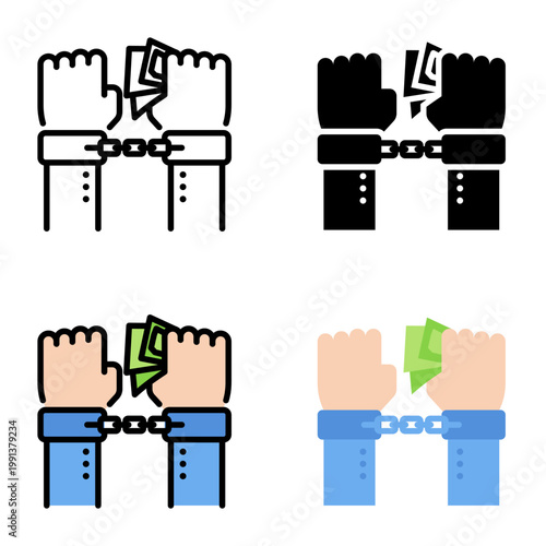 Arrest icon collection of various styles for design branding, print and digital media