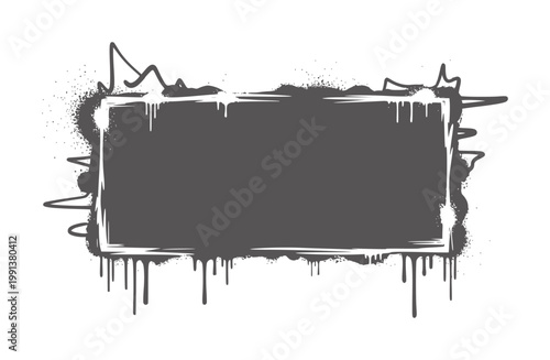 Dark grey rectangular graffiti frame with dripping paint and spray paint splatter