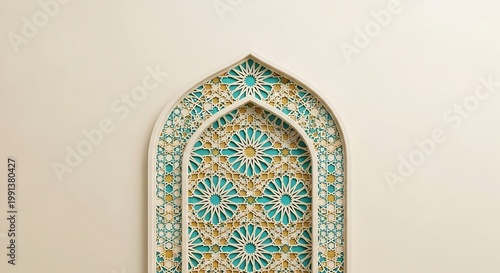 Antique Thai architecture featuring an ornate gold and wood entrance door set within an ancient stone arch of a traditional religious temple building