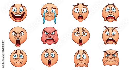 Cartoon faces with various emotions.