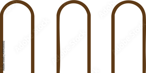 Three brown u-shaped metal racks on a white background